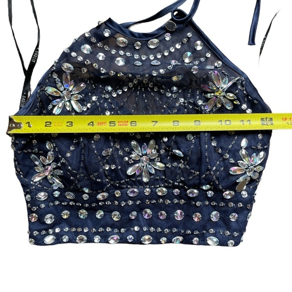 B. Darlin Crystal Navy Blue Bandeau Halter Top. Size 3/4 - Picture 7 of 7